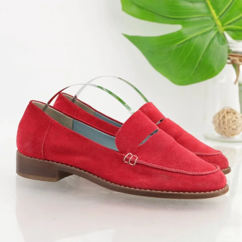 Frances Valentine Womens Penny Loafer Size 6 Red Suede Slip On Shoe Cutout Flats